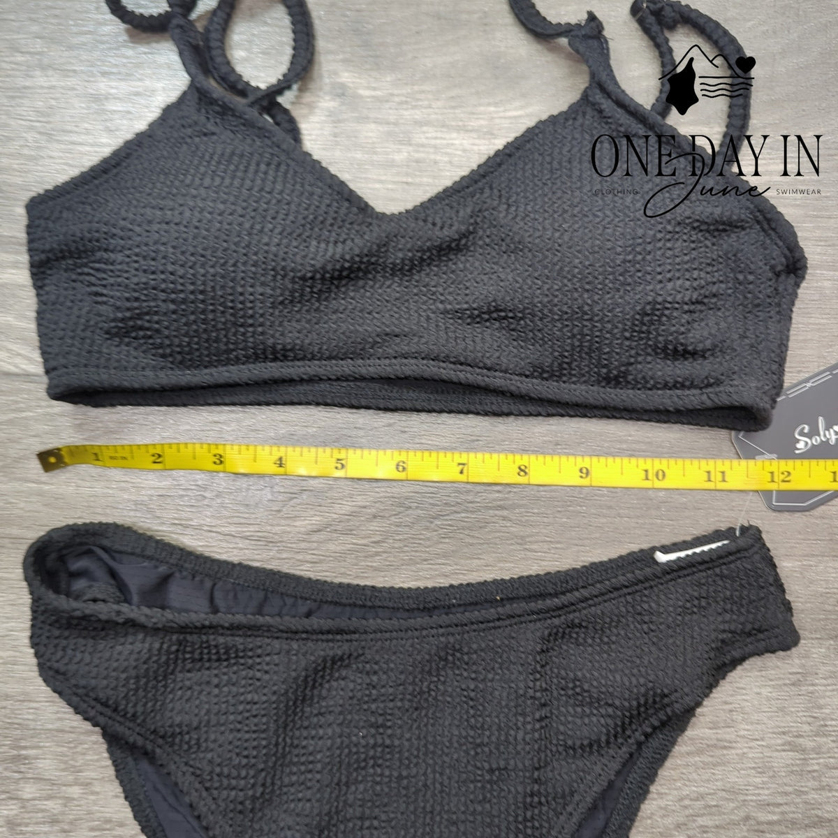 Soly Hux Black Smocked Textured Crop Bikini 2 Piece Swimsuit NWT Size XS