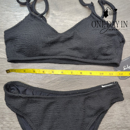Soly Hux Black Smocked Textured Crop Bikini 2 Piece Swimsuit NWT Size XS