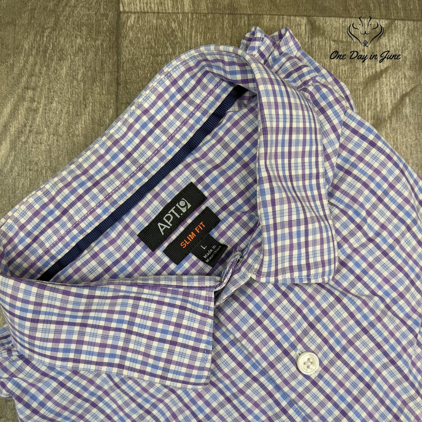 Apt. 9 Slim Fit Purple and Blue Gingham Print Long Sleeve Top Size L