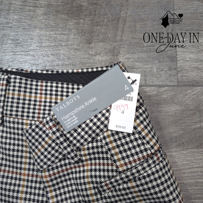 Talbots Hampshire Ankle Straight Leg Plaid Pants Black Ivory NWT Size 4