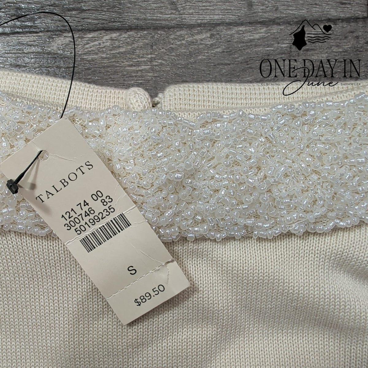 Talbots Beaded Neckline Sweater Ivory Pearl Embellished NWT $89.50 Size S