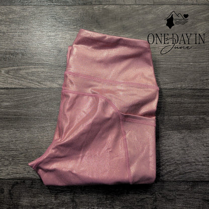 Susan G. Komen Earth Yoga Metallic Pink High Rise Pocket Leggings NWT Size XL