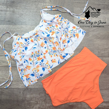Charmleaks High Waist Flounce Floral Bikini Swimsuit Size L