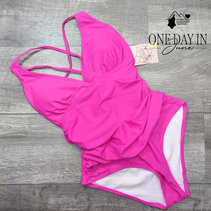 Adisputent Lace Up Strappy Back Tummy Control One Piece Swimsuit Size M