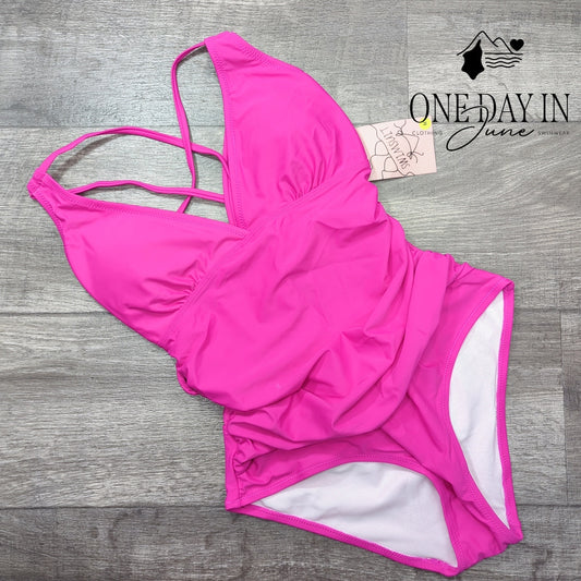 Adisputent Lace Up Strappy Back Tummy Control One Piece Swimsuit Size M