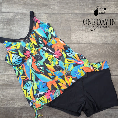 Tempt Me Boyshort Draw String Tankini Swimsuit Size M