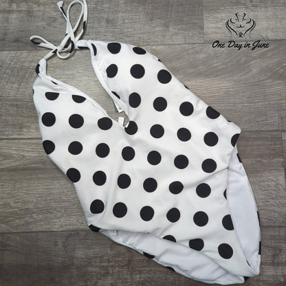 Bar III This And Dot Polka Dot Plunging One Piece Swimsuit NWT Size XL