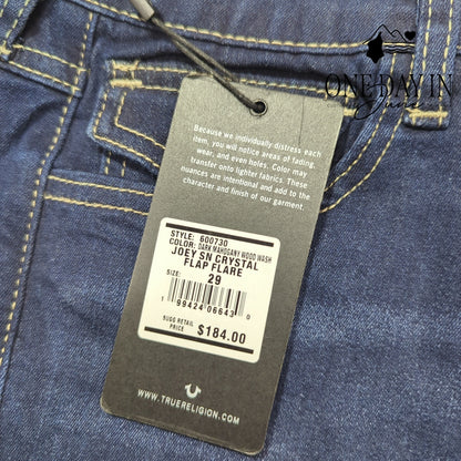 True Religion Joey Crystal Flap Flare Jeans Dark Wash NWT $184 Size 8 (29)