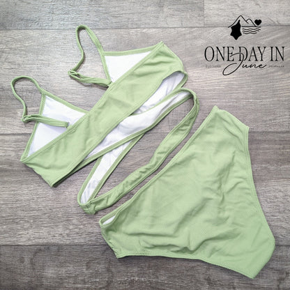 CharmLeaks Ribbed Cross Front Bikini Swimsuit Size 15-16Y