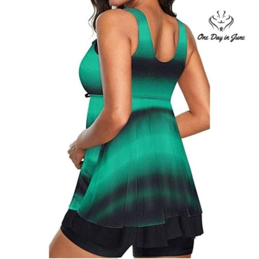 Dokotoo Tankini Swimsuit Green Black Ombre Lace Up Mesh 2 Piece Size 2XL