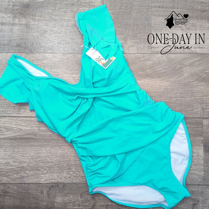 B2Prity Cross Front Ruffle Shoulder Tummy Control One Piece Swimsuit Size S