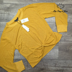 Sanctuary Mustard Yellow Long Sleeve Twist Front Knit Sweater NWT Size L