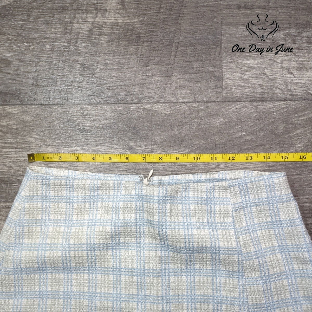 Dee Dee Blue White Plaid Tweed Lined A-Line Mini Skirt Size L