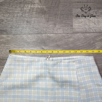 Dee Dee Blue White Plaid Tweed Lined A-Line Mini Skirt Size L