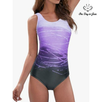 Aleumdr Color Block Print One Piece Swimsuit Size M