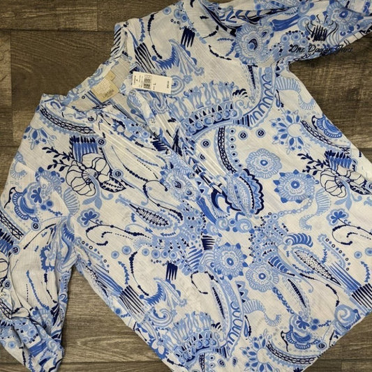 Lantana Casuals Camp Sleeve Button Down Top Size L