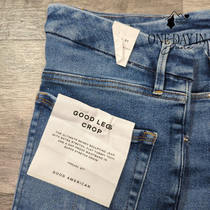 Good American Good Legs Crop Skinny Jeans Distressed Indigo NWT Size 12 (31)