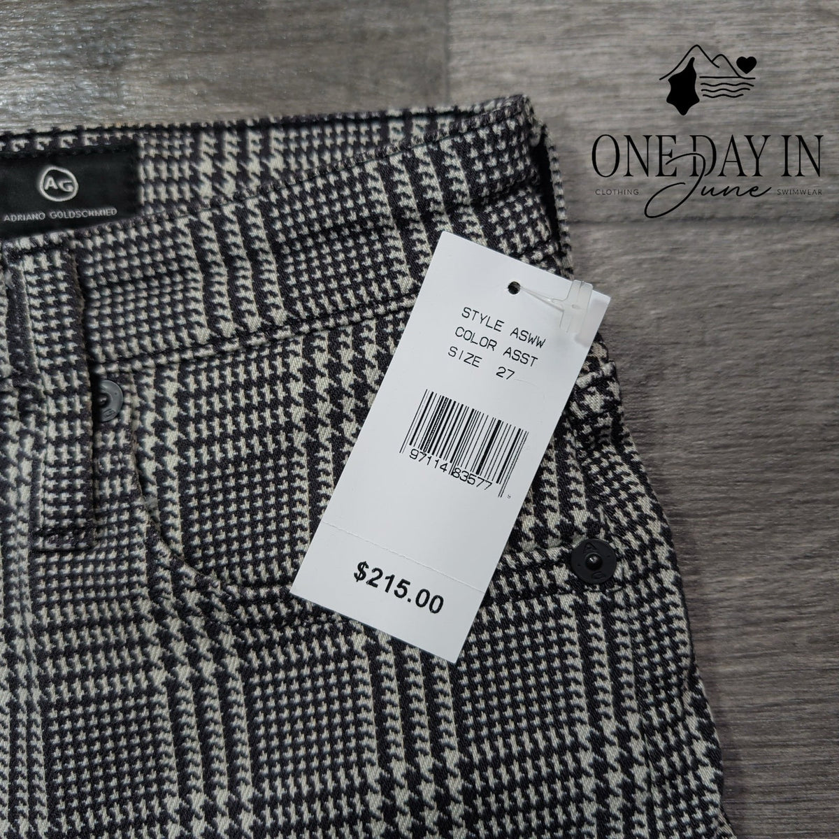 AG Adriano Goldschmied Cropped Wide Leg Pants Black White Plaid NWT Size 4 (27)