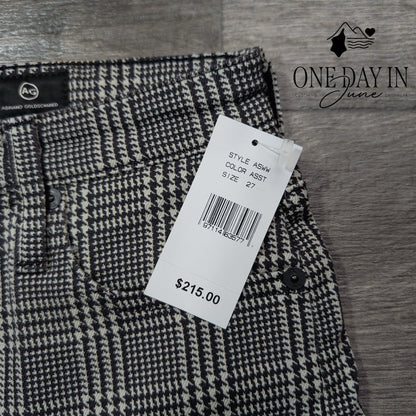 AG Adriano Goldschmied Cropped Wide Leg Pants Black White Plaid NWT Size 4 (27)
