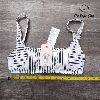 Billabong Easy On Me Tank Bikini Top White Black Ribbed Square Neck NWT Size S