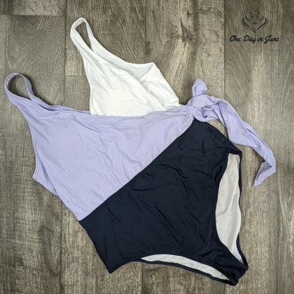 Felnart V Neck Color Block Wrap One Piece Swimsuit Size XXL