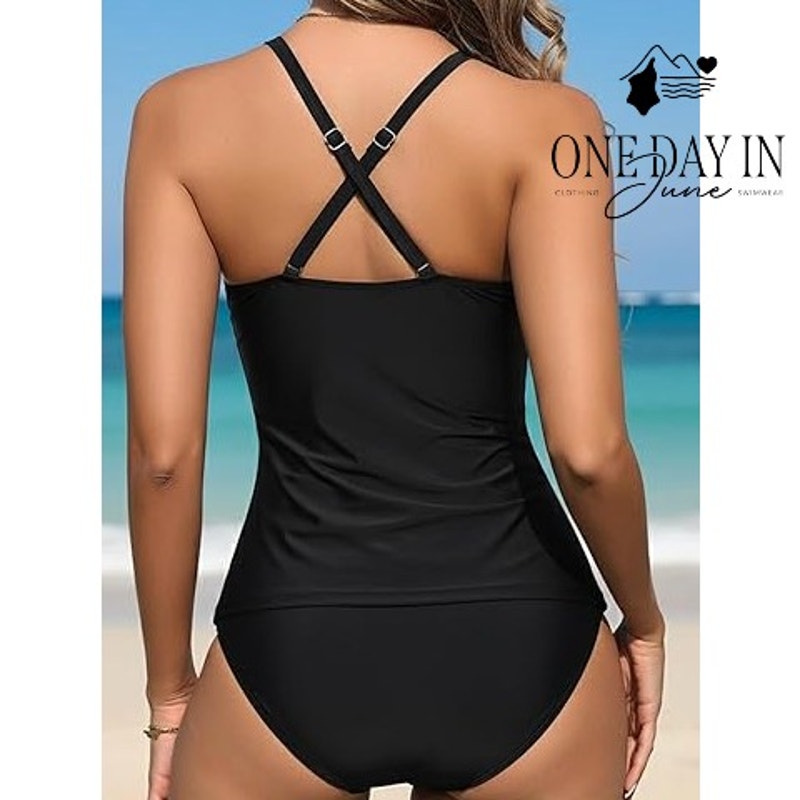 Yonique Cross Front Tankini Swimsuit Size L