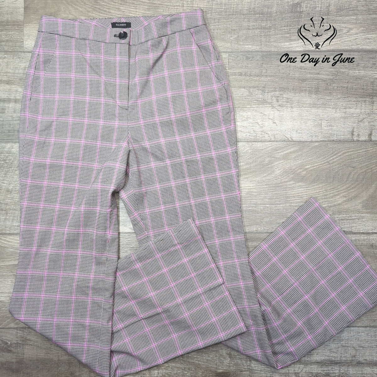 Halogen Bootcut Dress Pants Gray Pink Plaid Windowpane Trousers Size 8