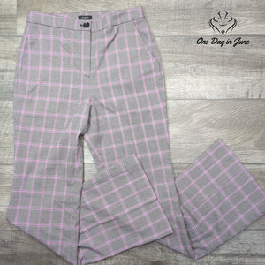 Halogen Bootcut Dress Pants Gray Pink Plaid Windowpane Trousers Size 8