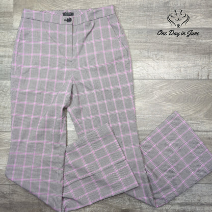 Halogen Bootcut Dress Pants Gray Pink Plaid Windowpane Trousers Size 8