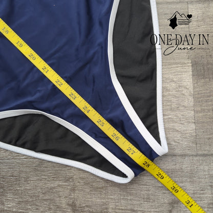 Charmo Half Zip One Piece Swimsuit Navy Blue White Trim NWT Size M
