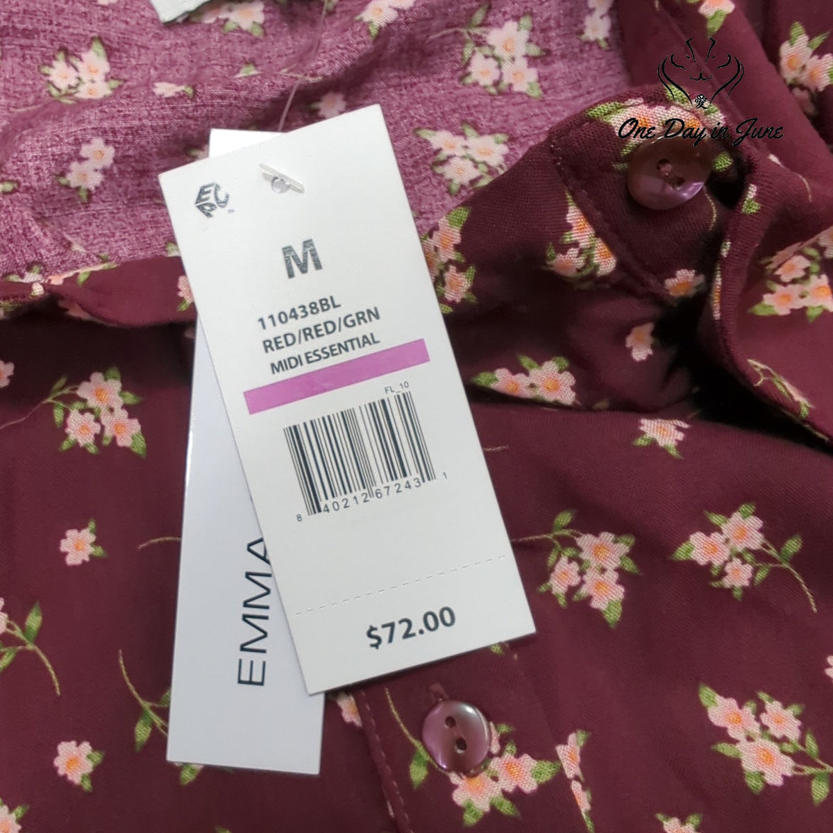 Emma & Michele Floral Sleeveless Button Front Midi Dress Burgundy NWT Size M