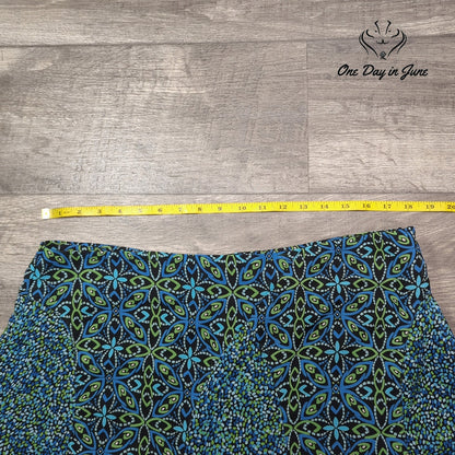 Nouveaux Mosaic Layered Skirt Blue Green Geometric Print NWT Size 16