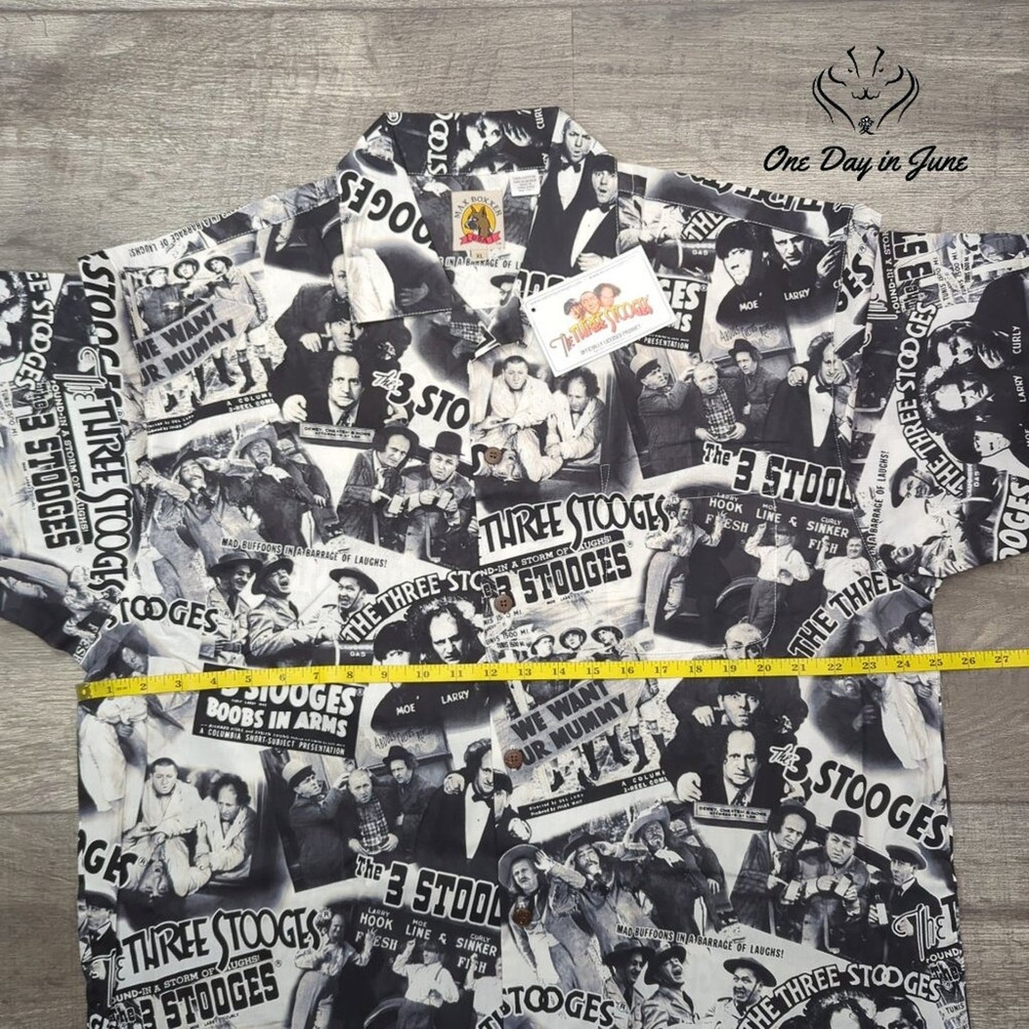 Max Boxxer 3 Stooges Button Down Short Sleeve Shirt Size XL