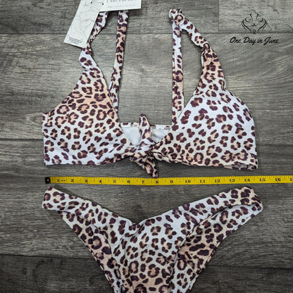 Largeberry Leopard Print Tie Front Bikini Size L