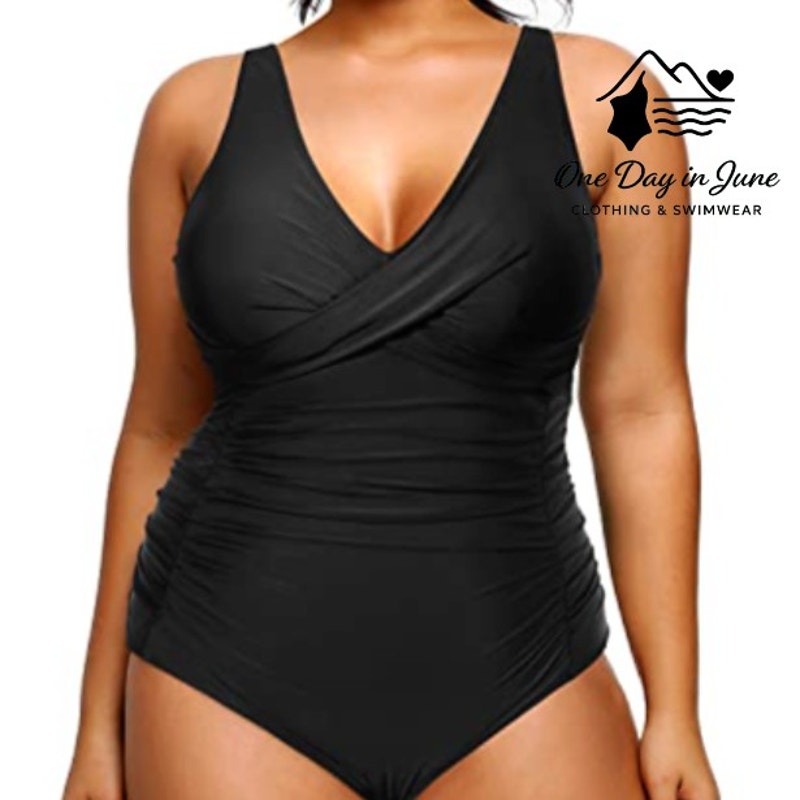 Yonique Plus Size Cross Front Tummy Control One Piece Size 22W