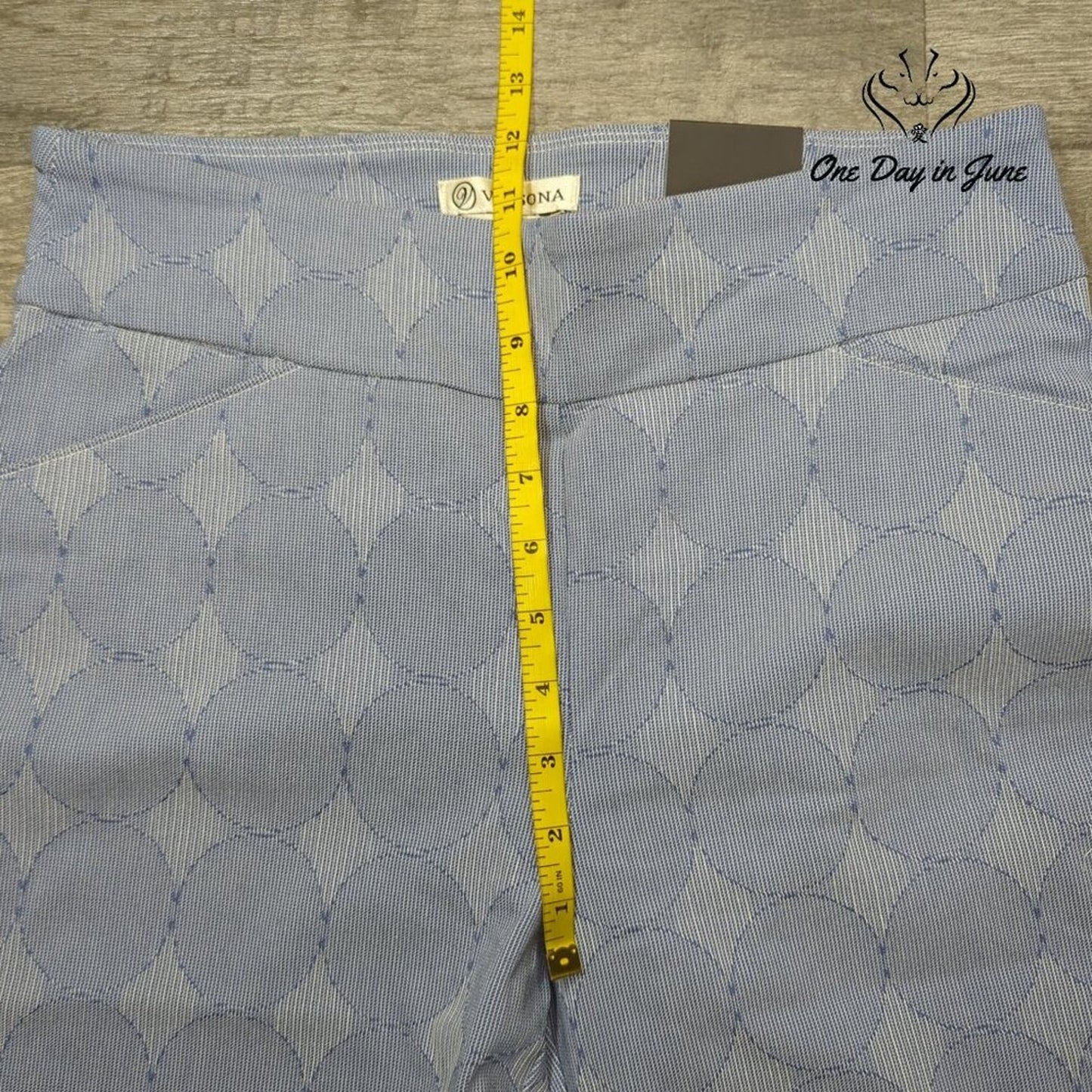 Versona Modern Skinny Pants Blue White Geometric Stretch Pull On NWT Size 10