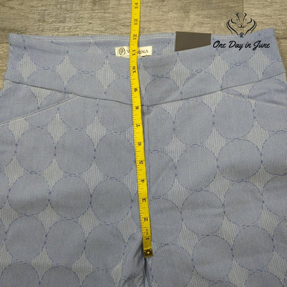 Versona Modern Skinny Pants Blue White Geometric Stretch Pull On NWT Size 10