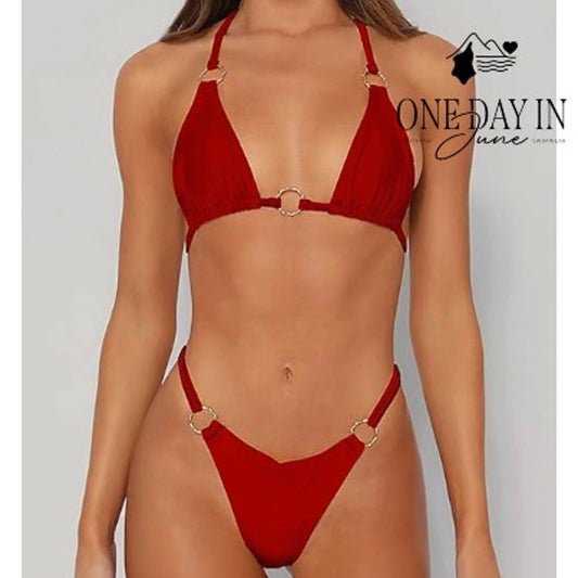 Miketai Adjustable Triangle Thong Bikini Swimsuit Size S