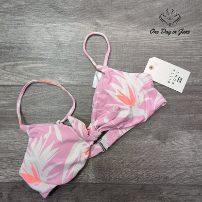 Billabong Another Paradise Knot Front Bikini Top Pink Floral NWT $56 Size M