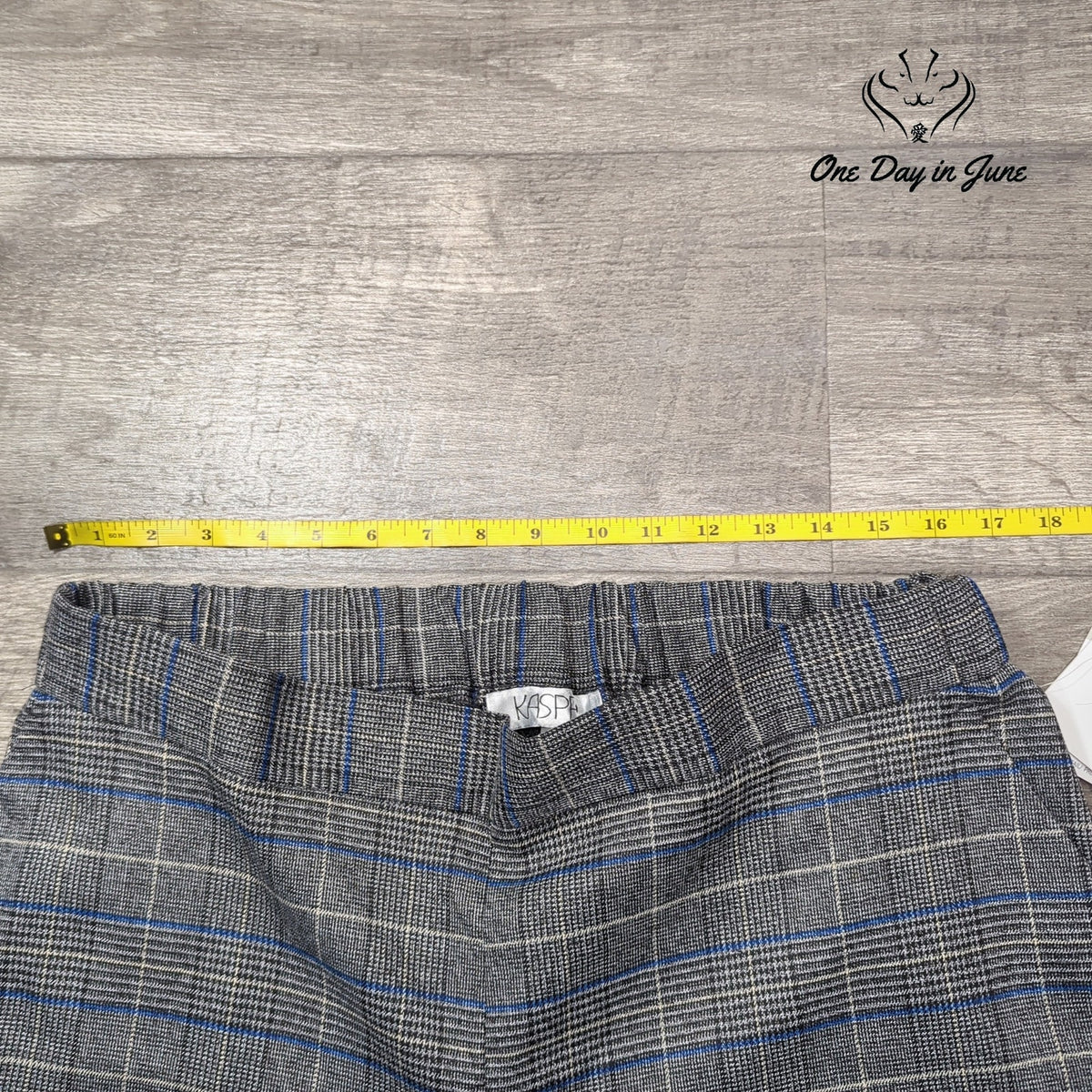 Kasper Plus Wide Leg Pull On Pants Gray Blue Plaid Dress Trousers NWT Size 1X