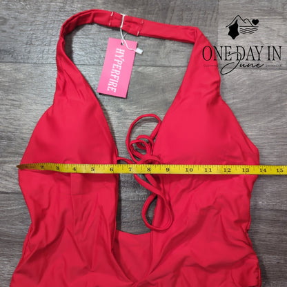 Hyperfire Deep V Halter One Piece Swimsuit Size M