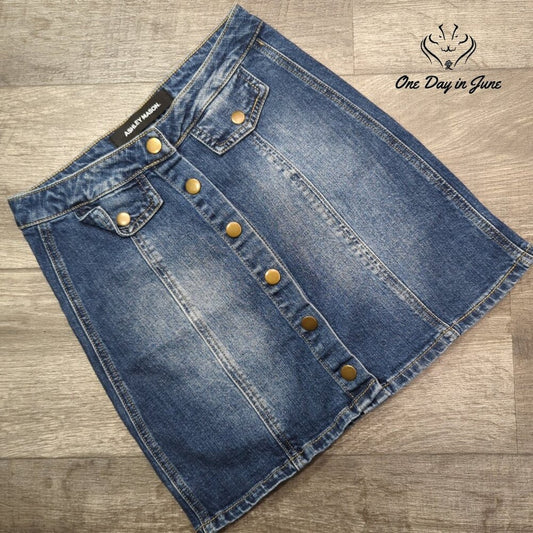 Ashley Mason Snap Front Denim Mini Skirt Size S