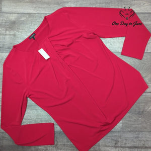 Talbots Twist Front Top Size L Red Long Sleeve Draped Stretch Blouse NWT Size L