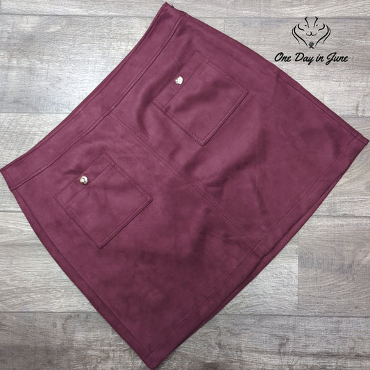 Loft Faux Suede Mini Skirt Burgundy Wine Patch Pockets Size 16