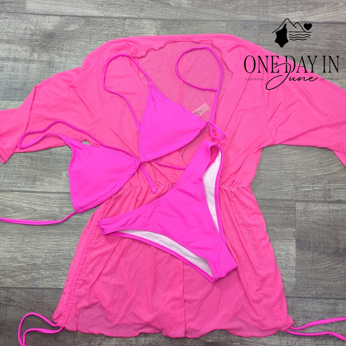 Adisputent 3 Piece Triangle Bikini Swimsuit Mesh Cover Up Hot Pink Size S