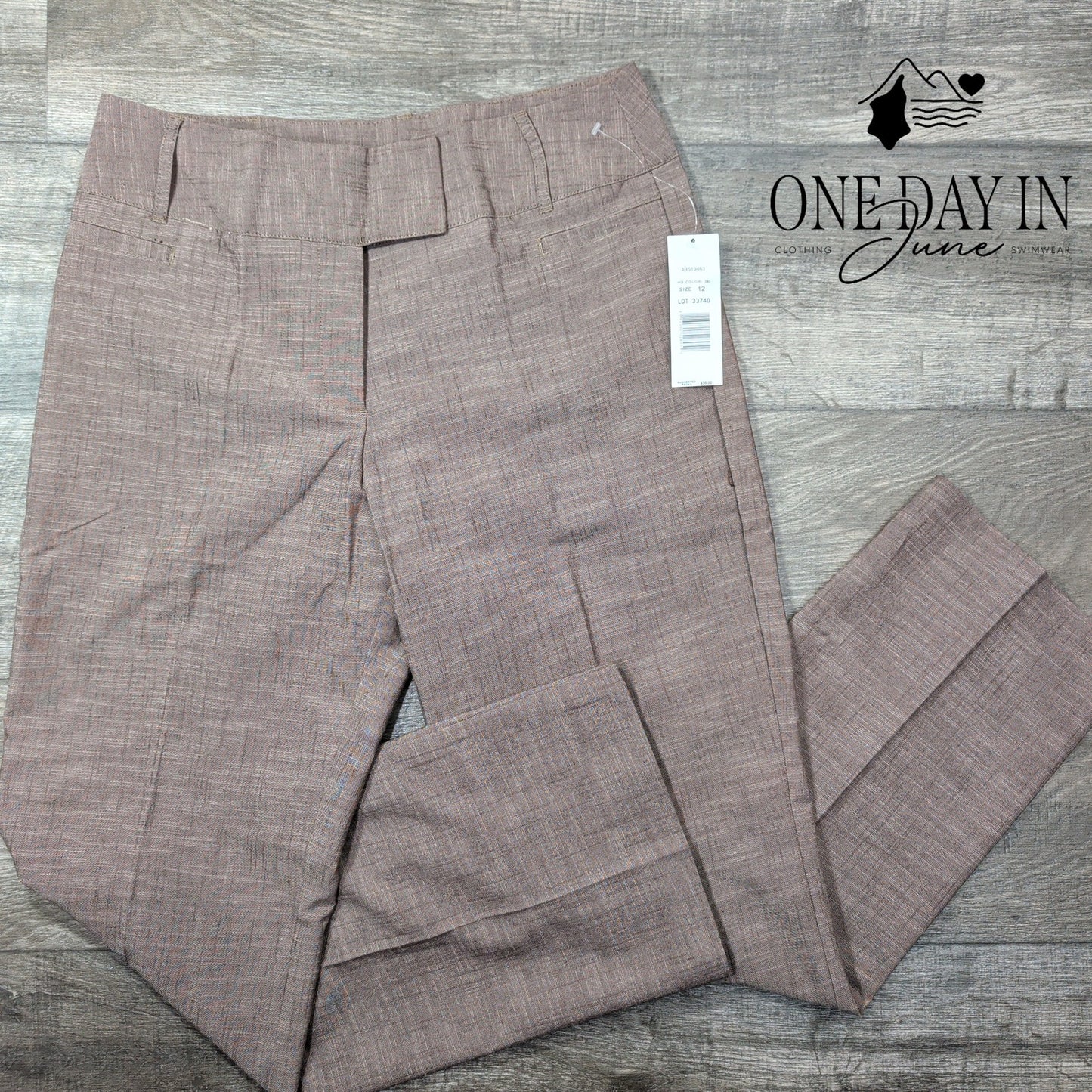 harve' benard Straight Leg Dress Pants Brown Taupe Career Trousers NWT Size 12