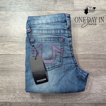 True Religion Girls Geno Slim Leg Jeans Bahama Blue Wash NWT Size 14