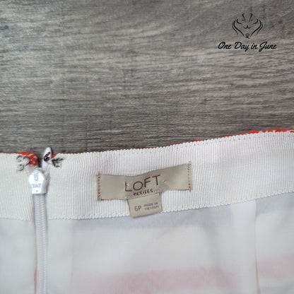 Loft Petite Striped Jacquard Mini Skirt Coral Black Cream Size 6P