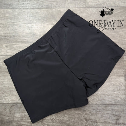 Yonique Boyshort Bikini Bottom Black High Waist Swim Shorts NWT Size L