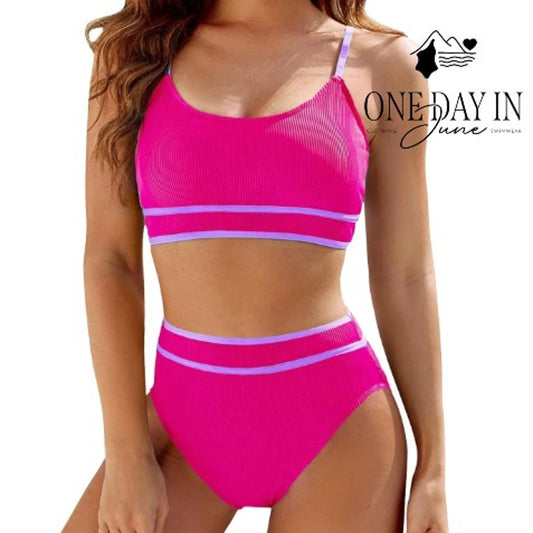 Blooming Jelly High Waist Ribbed Bikini Swimsuit Size M